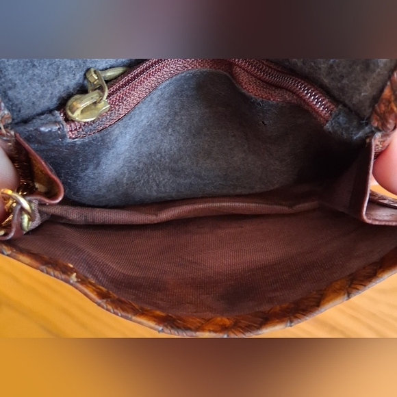 Vintage Brahmin Brown Woven Leather Multi Area Casual Keychain Wallet Purse Bag - Picture 5 of 12